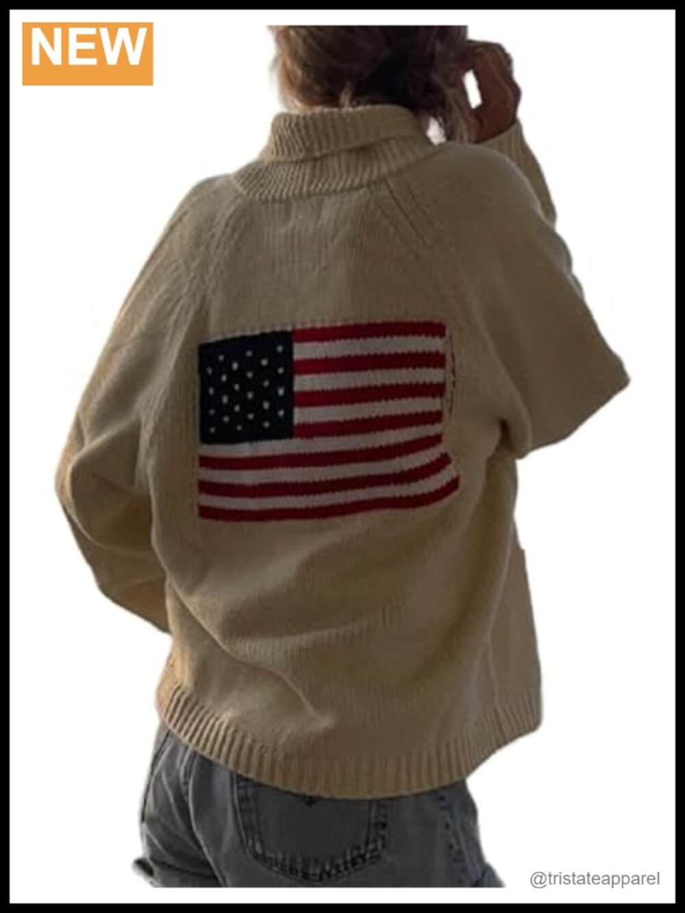 Patriotic Flag Knit Cardigan Women Open Front Y2K Sweater Coat